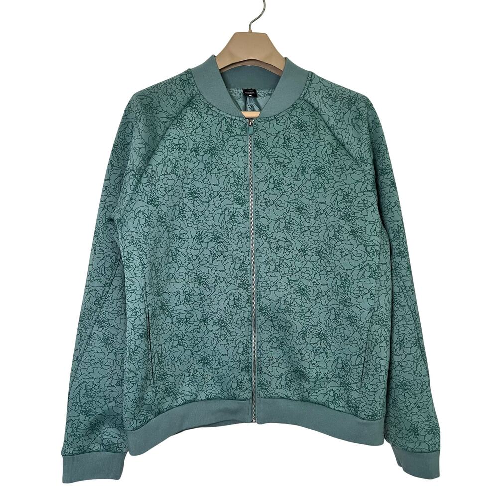 Balance Athletica Jacket Size LARGE Green Floral Full Zip Womens